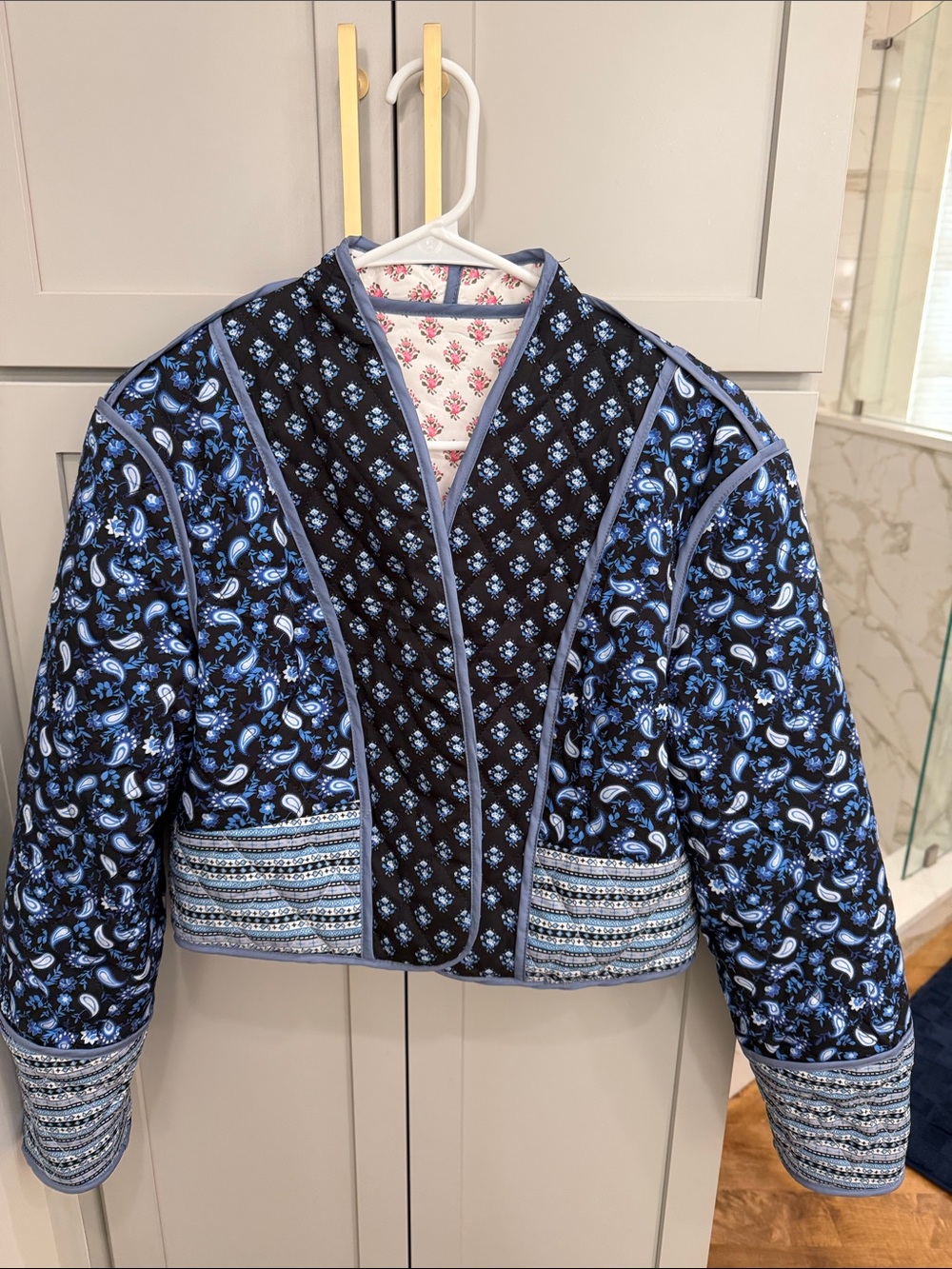 Quilted Paisley Bomber Jacket - Blue